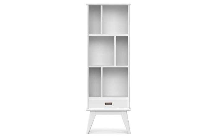 White | Draper Mid Century 64 x 22 inch Bookcase with Storage in Medium Auburn Brown