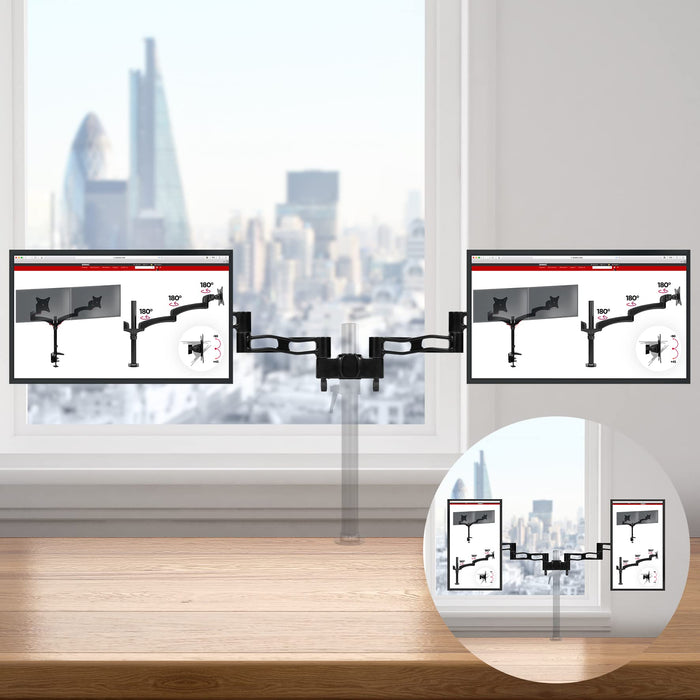 Duronic Dual Spare Arm Set with adjustable articulating arms, supporting two screens in landscape or portrait orientation.