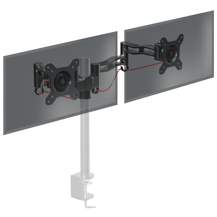 Duronic Dual Spare Arm Set with adjustable articulating arms, C-clamp base, and integrated cable management clips.