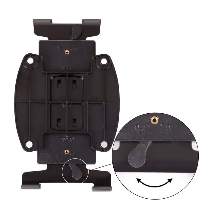 Duronic Tablet Holder featuring adjustable locking levers, mounting holes, and expansion grip arms.