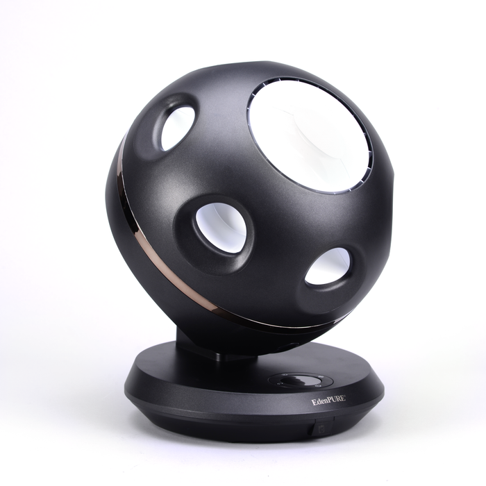 EdenPURE 360 Air Fan GEN55 with spherical black body and multiple air circulation vents on rotating base