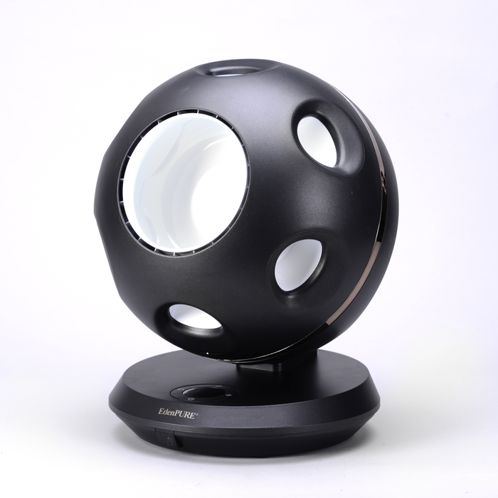 EdenPURE 360 Air Fan GEN55 in matte black with spherical design and multiple air circulation openings on base