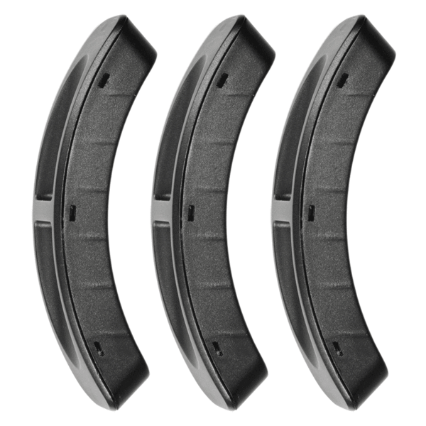 Set of three black EdenPURE 360 Super Climater® replacement air outlet plugs with curved design isolated on white background