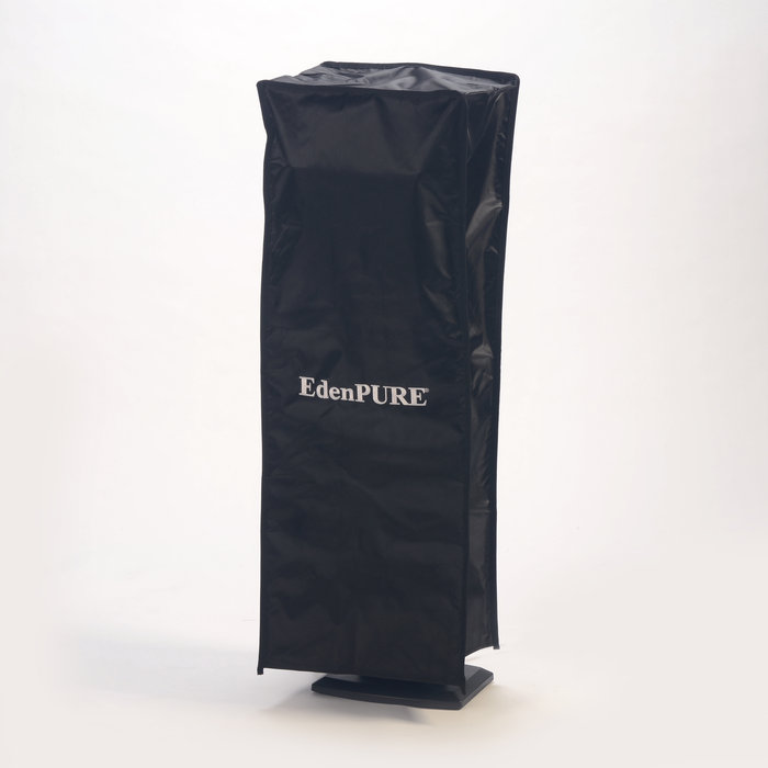 Black EdenPURE All Season Indoor/Outdoor Heater Cover fitted over portable infrared heater against white background