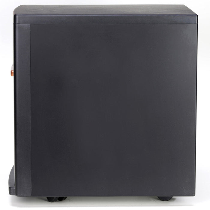 Side view of refurbished EdenPURE Classic CopperPLUS Infrared Heater in black casing on white background