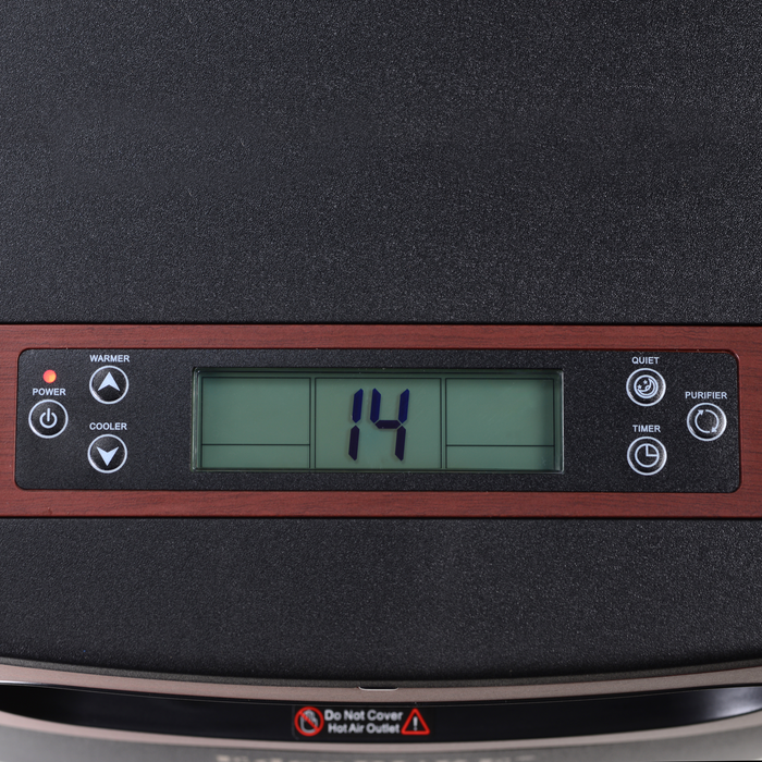 Close-up of EdenPURE GEN2 Infrared Heater control panel with digital display showing temperature 14 and function buttons