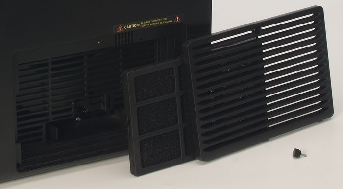 EdenPURE GEN21 Heater Air Purification Kit showing HEPA filter, PCO panel, grill cover, and mounting screw on white background