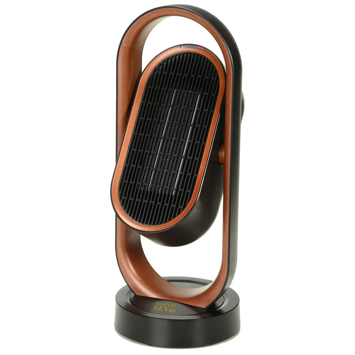 EdenPURE GEN40 Infrared Heater in black and copper with oval grille and curved frame on round base isolated on white background