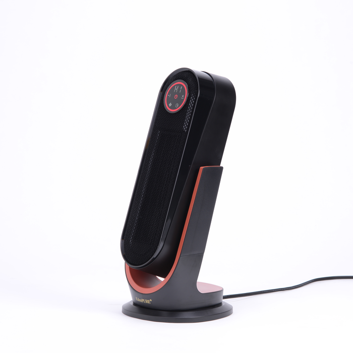 EdenPURE GEN40 PLUS Infrared Heater in black with red accents standing on round base isolated on white background