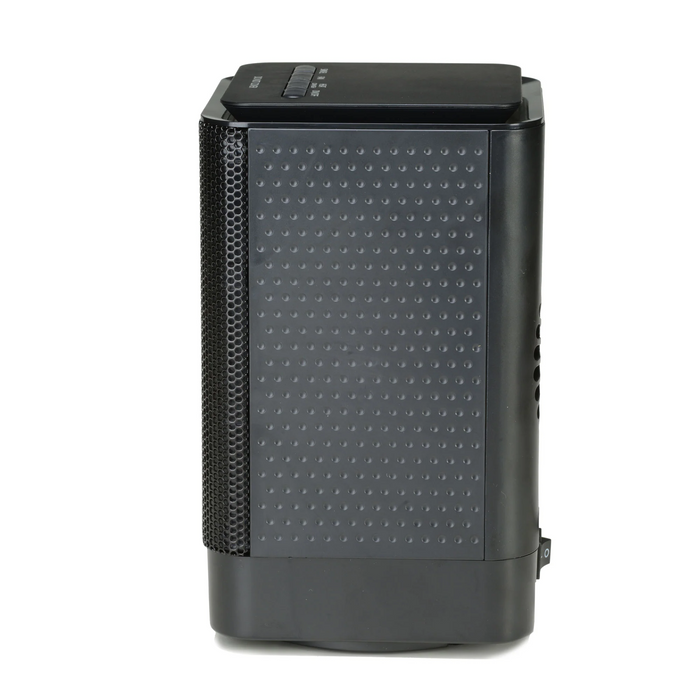 EdenPURE GEN70 Personal Space Heater and Cooler in black with textured side and control panel on top isolated on white background