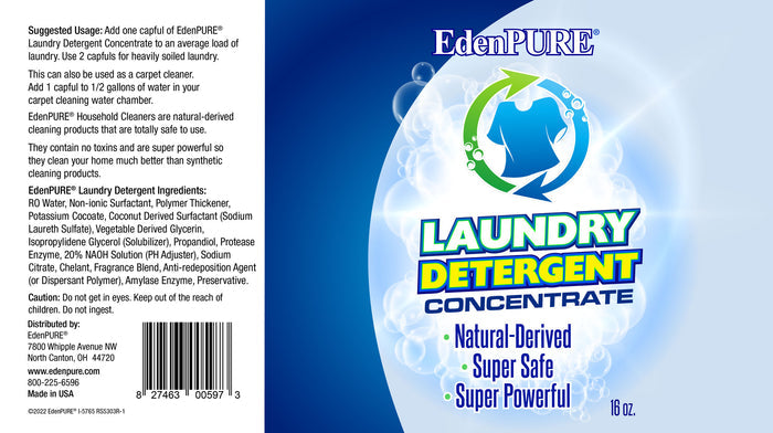 EdenPURE Natural Household Cleaner Kit laundry detergent concentrate label with product features and usage instructions