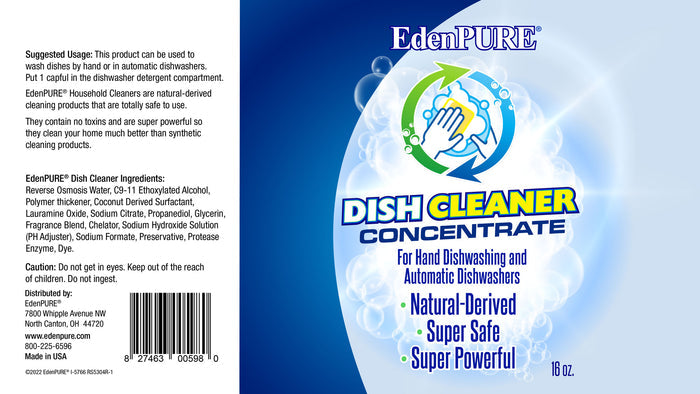 EdenPURE Natural Household Cleaner Kit dish cleaner concentrate bottle label with blue and white design details
