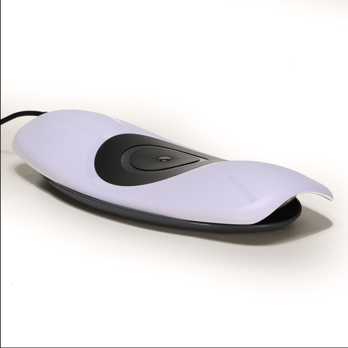 EdenPURE PainNOT Smart Back Appliance in white and black with curved ergonomic design isolated on white background