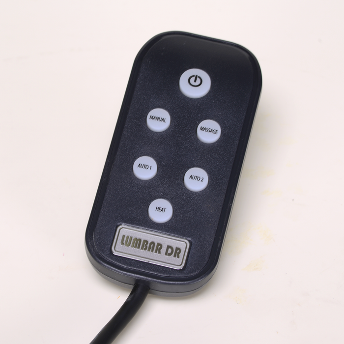 Black remote control for EdenPURE PainNOT Smart Back Appliance with power and function buttons on white background