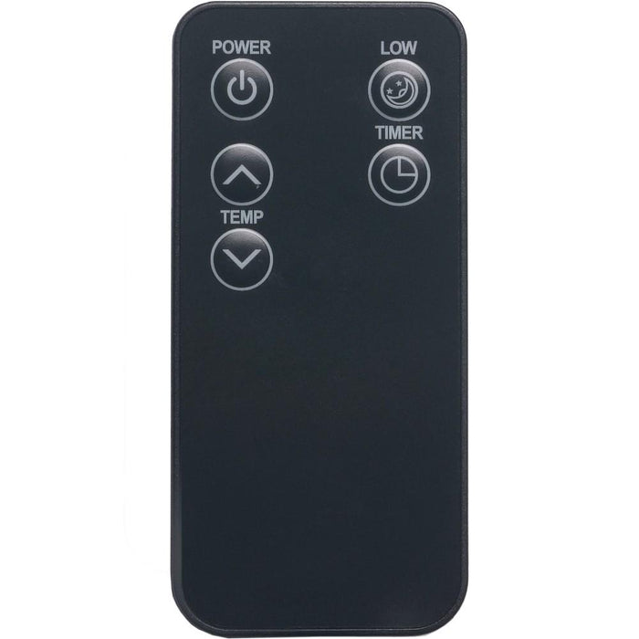 Black EdenPURE remote control replacement with power, temperature, low, and timer function buttons on white background