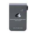 EdenPURE Thunderstorm Oxileaf III air purifier in gray with logo and control lights on front isolated on white background