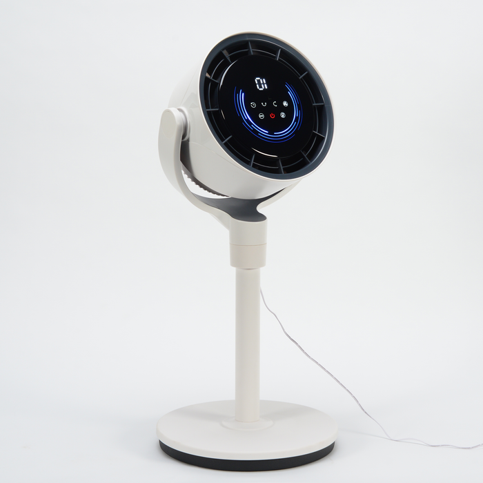 EdenPURE TurboAIR fan in white with digital touch control panel and adjustable head on round base isolated on white background