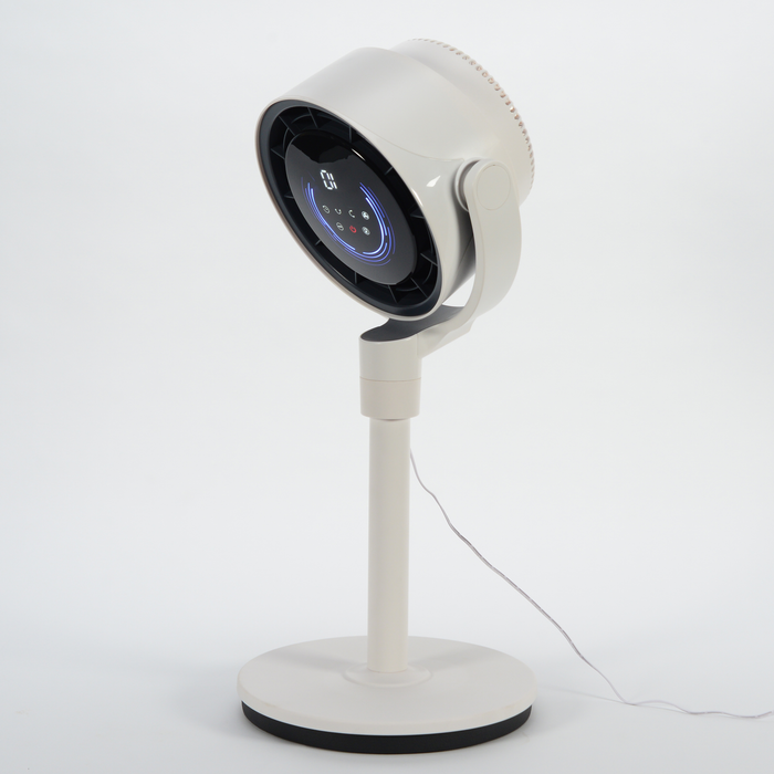 EdenPURE TurboAIR Fan in white with digital control panel and adjustable stand on white background