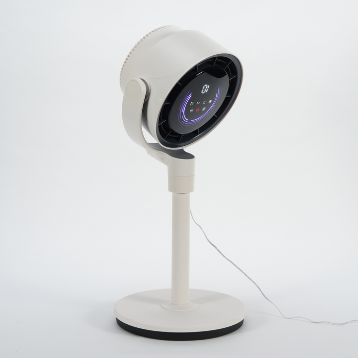 EdenPURE TurboAIR Fan in white with digital control panel and adjustable head on round base isolated on white background