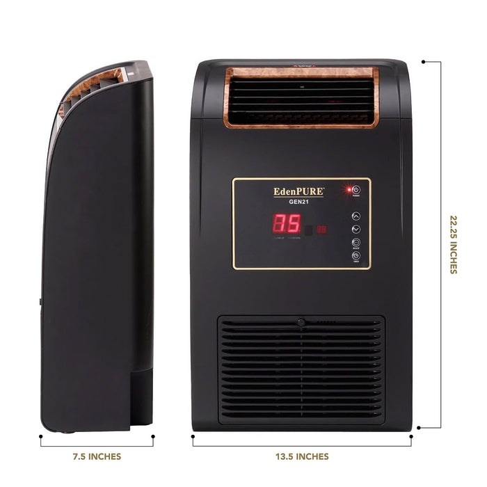 EdenPURE Wall-Hugger GEN21 infrared heater in black with digital control panel and copper heating chamber accents