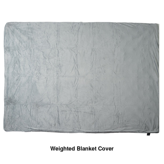 Large gray EdenPURE weighted calming blanket cover with soft textured fabric isolated on white background