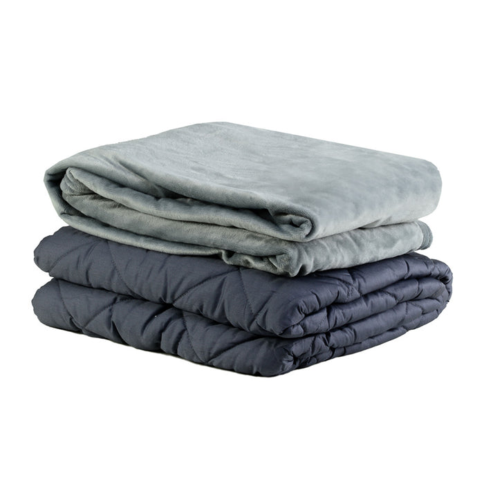 Folded EdenPURE Weighted Calming Blanket Small in gray with soft plush top layer and quilted bottom layer isolated on white background