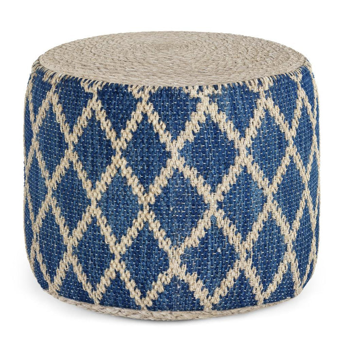 Blue/Natural | Edgeley Round Pouf