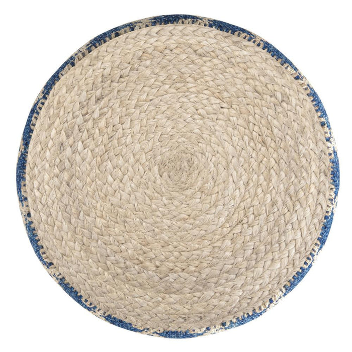 Blue/Natural | Edgeley Round Pouf