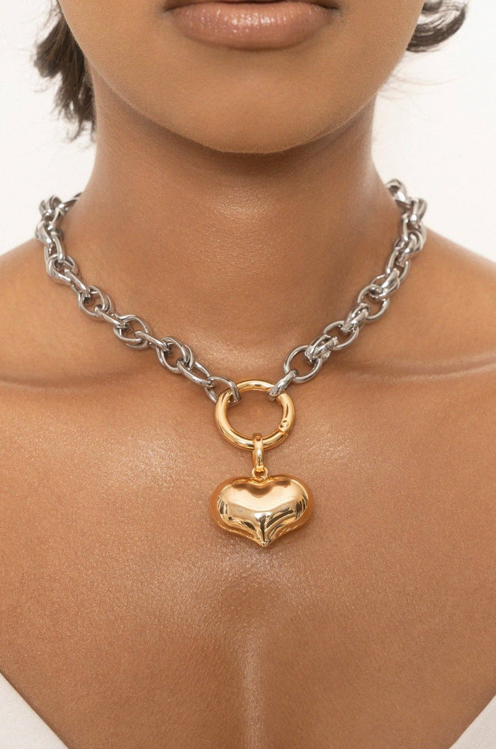 Ettika Locked in Mixed Metal Heart Necklace