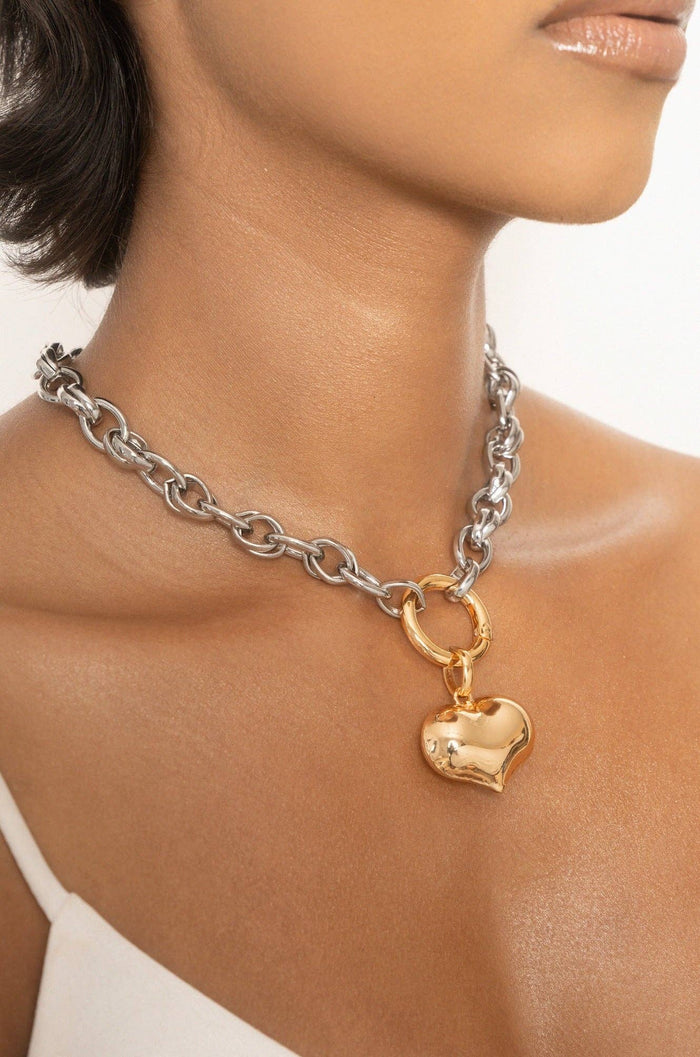 Ettika Locked in Mixed Metal Heart Necklace