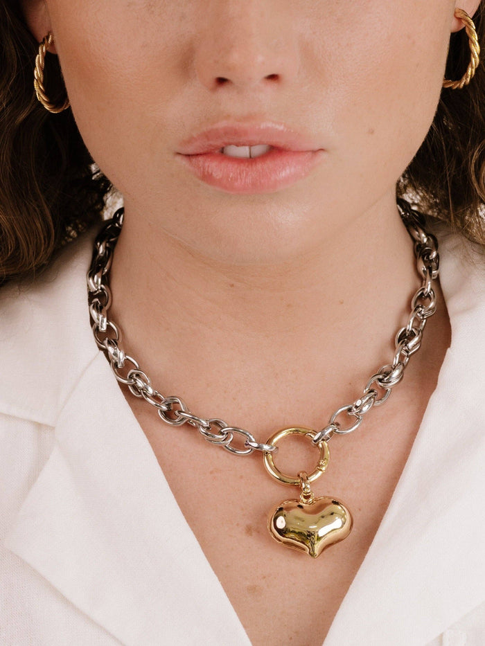 Ettika Locked in Mixed Metal Heart Necklace