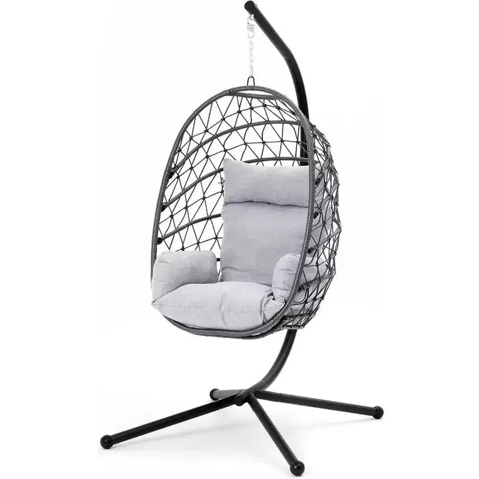 Heynemo Hanging Egg Chair Outdoor Swing Chair with Stand, Hammock Chair Indoor, Patio Boho Wicker Hanging Chair with Stand 350lbs Capacity