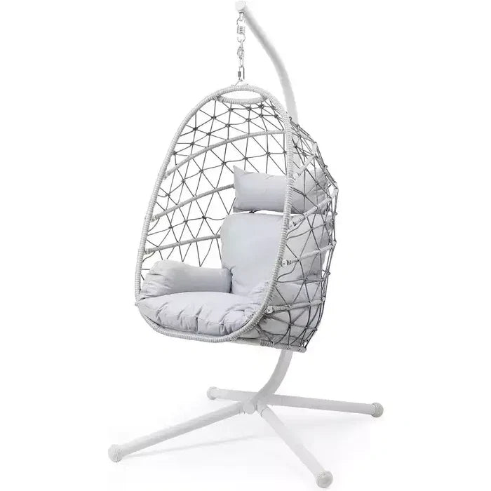 Heynemo Hanging Egg Chair Outdoor Swing Chair with Stand, Hammock Chair Indoor, Patio Boho Wicker Hanging Chair with Stand 350lbs Capacity