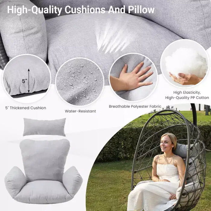 Heynemo Hanging Egg Chair Outdoor Swing Chair with Stand, Hammock Chair Indoor, Patio Boho Wicker Hanging Chair with Stand 350lbs Capacity
