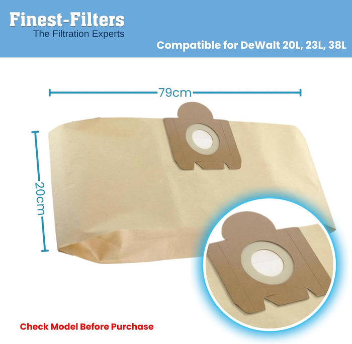 Finest-Filters Heavy-Duty Dust Bags Compatible with DeWalt DXV32PTA