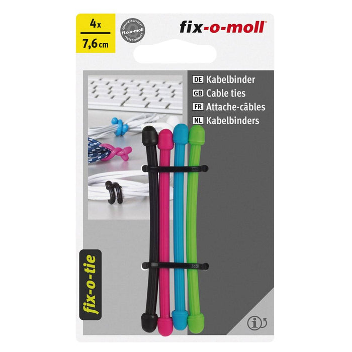 Fix-O-Moll Cable Ties 4 Colors 7,6 cm Black X 1, Pink X 1, Light Blue X 1, Light Green X 1