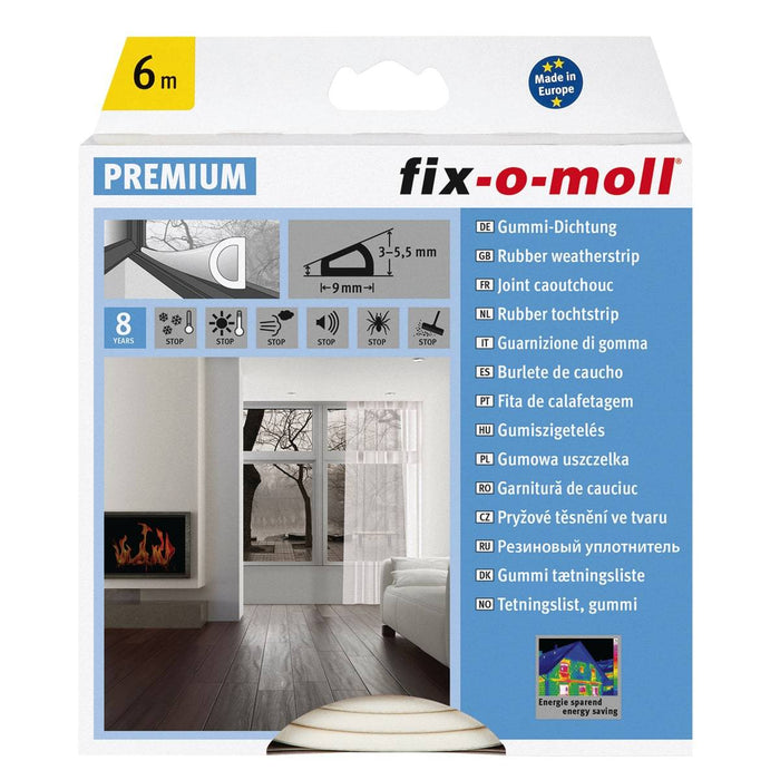 Fix-O-Moll D Profile Self Adhesive Weather Strip White 6 Meter