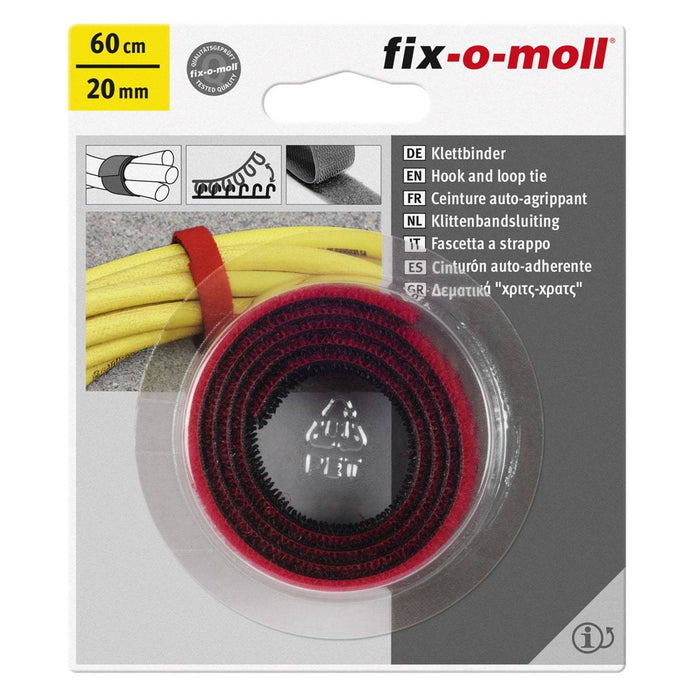 Fix-O-Moll Touch Fastening Strip, Red 20 mm X 60 cm
