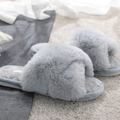 Fluffy Criss Cross Slippers-Gray