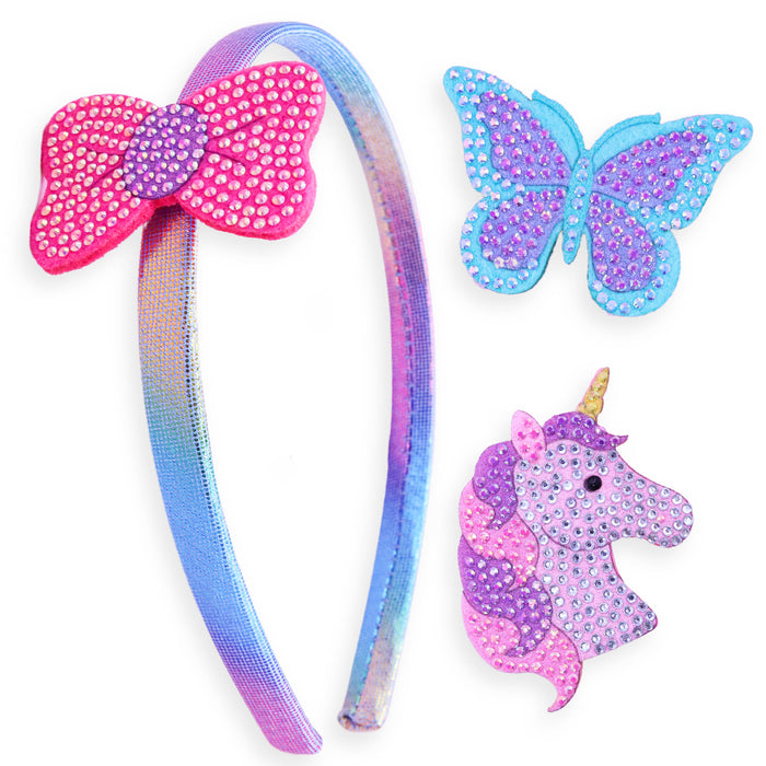 Frog Sac Interchangeable Rhinestone Charm Headband and Hair Clips