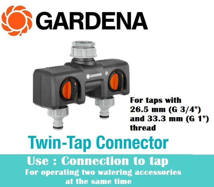 Gardena Twin Tap Connector 26.5 mm (G 3/4") and 33. mm (G 1")