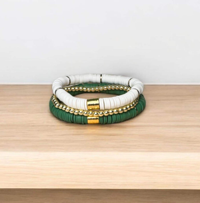 Green and White Game Day Bracelet Stack
