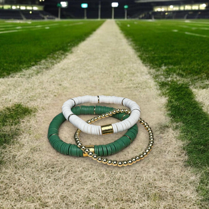 Green and White Game Day Bracelet Stack