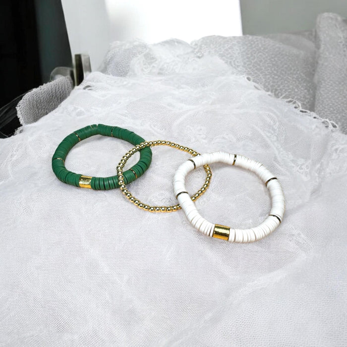 Green and White Game Day Bracelet Stack