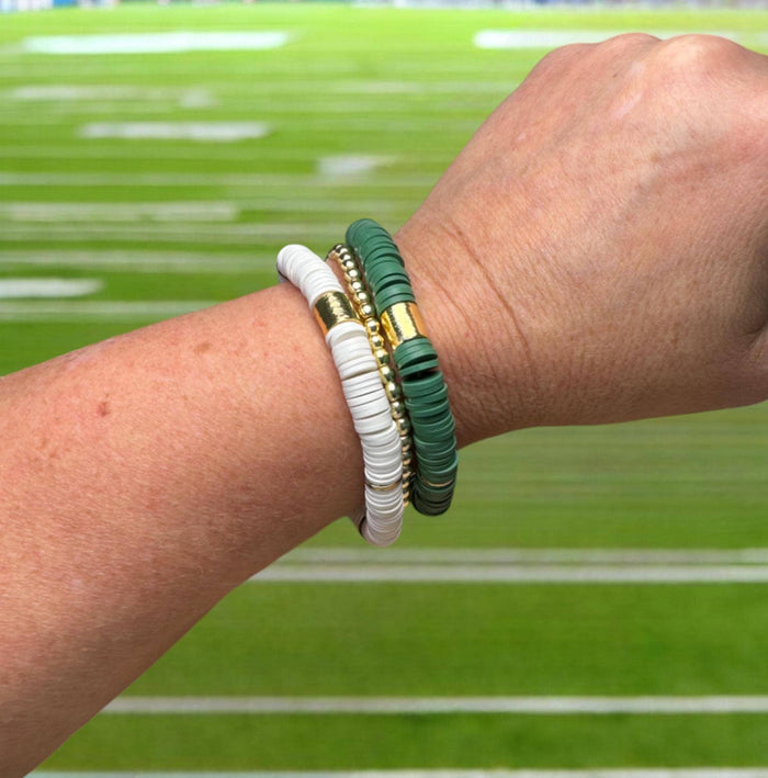Green and White Game Day Bracelet Stack