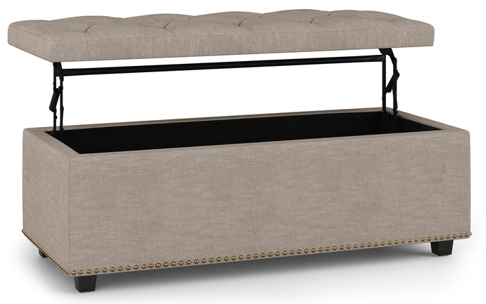 Natural Linen Style Fabric | Hamilton Lift Top Rectangular Storage Ottoman