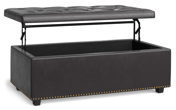 Tanners Brown Vegan Leather | Hamilton Lift Top Storage Ottoman in Vegan Leather