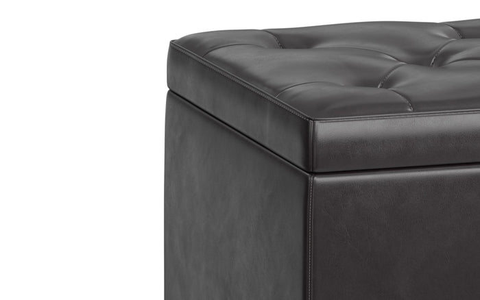 Tanners Brown Vegan Leather | Hamilton Lift Top Storage Ottoman in Vegan Leather