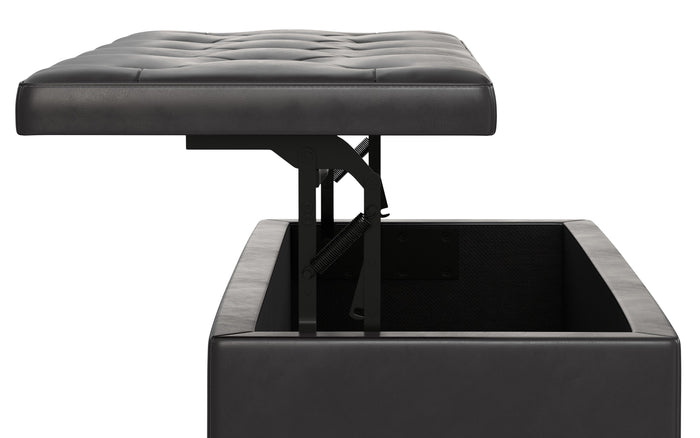 Tanners Brown Vegan Leather | Hamilton Lift Top Storage Ottoman in Vegan Leather