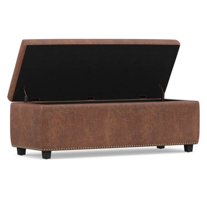 Distressed Saddle Brown Distressed Vegan Leather | Hamilton Storage Ottoman in Distressed Vegan Leather